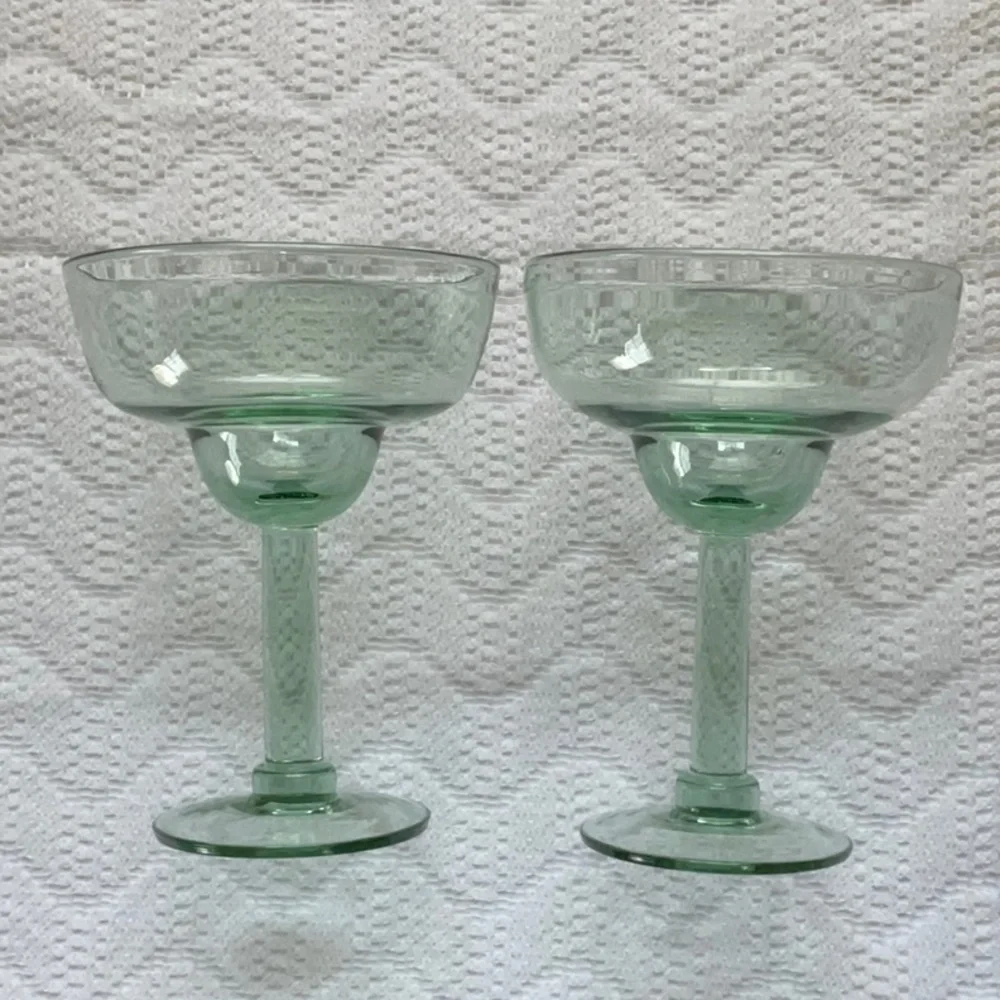 Large Margarita Glasses Set of 2 Green Glass